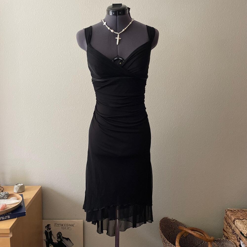 y2k black ruched midi dress ruby rox 2000s prom whimsigoth goth grunge | XS/S
